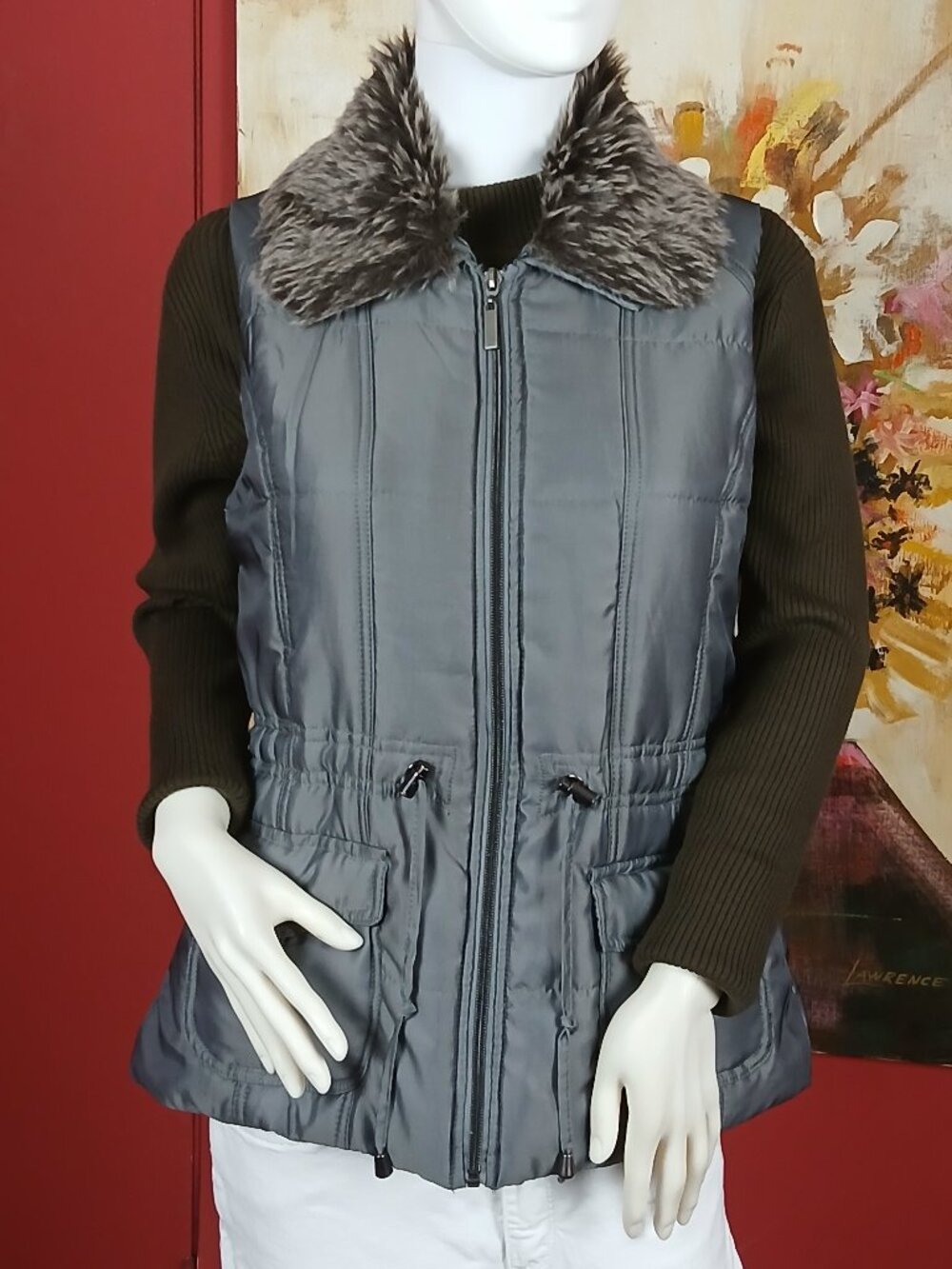 casual identity women vest size petite large faux fur collar
